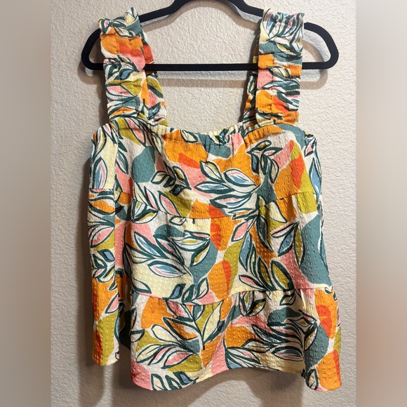THML Tops - THML Boho Tropical Textured Peplum Tank Top